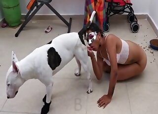 Sexy girl gives her dog a very passionate deepthroat