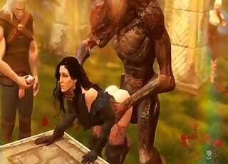 Sexy demons with big cocks are fucking a sweet girl